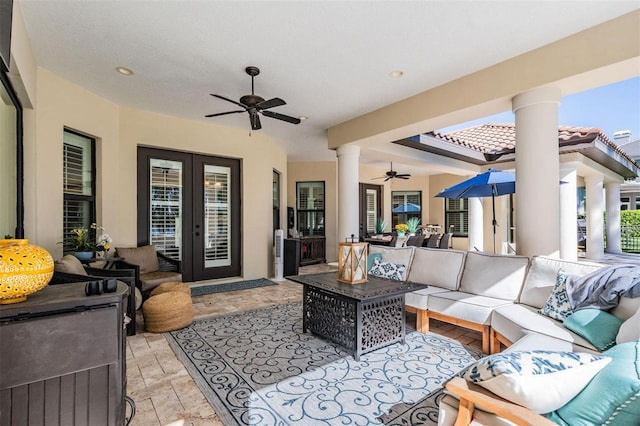 5914 Fitzgerald Rd, Odessa, FL 33556 - view of patio / terrace with an outdoor hangout area and a ceiling fan