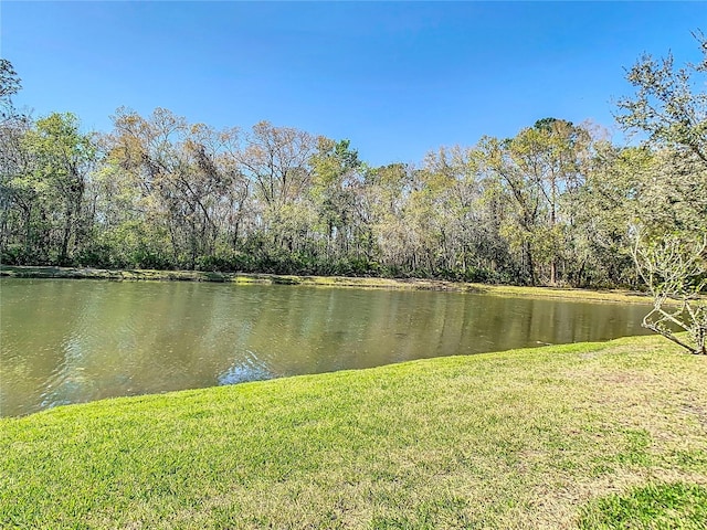 property view of water featuring a forest view