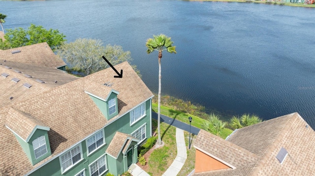 aerial view with a water view