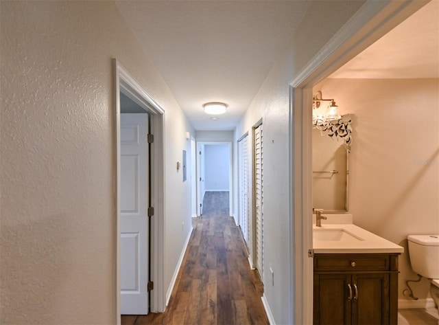 9730 Lake Chase Island Way Unit 9730, Tampa, FL 33626 - corridor featuring a sink and dark wood finished floors