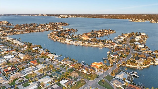 aerial view with a water view and a residential view