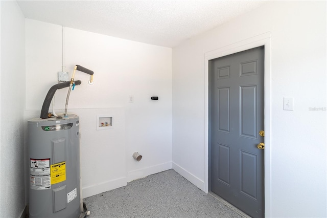 laundry area with baseboards, hookup for an electric dryer, laundry area, washer hookup, and electric water heater