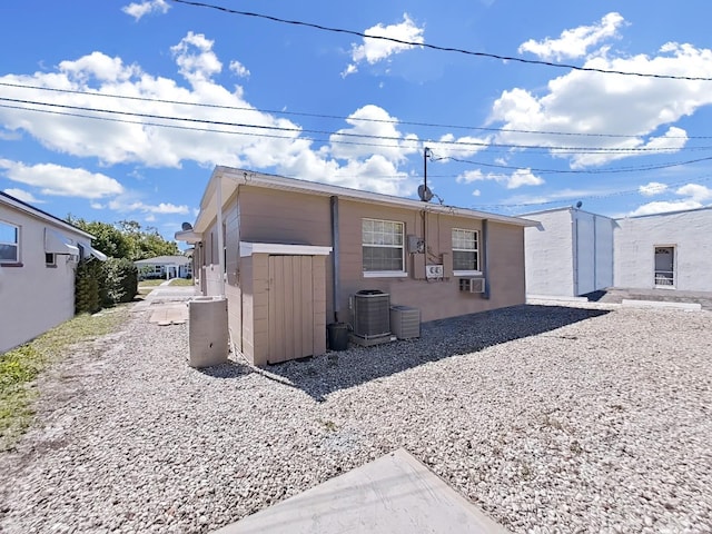 exterior space featuring central air condition unit