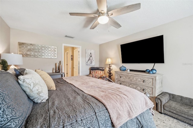 bedroom featuring ceiling fan and visible vents