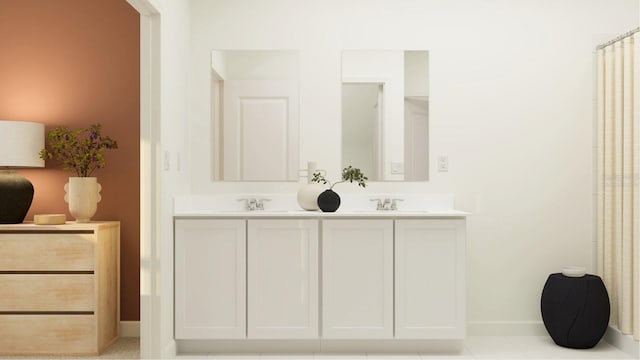 full bathroom featuring double vanity, a sink, and baseboards