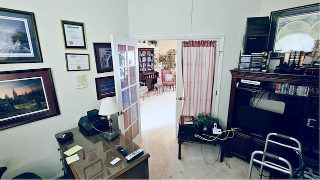 view of carpeted home office