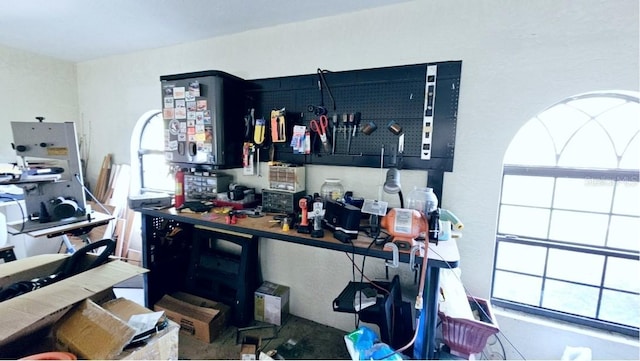 interior space featuring a workshop area