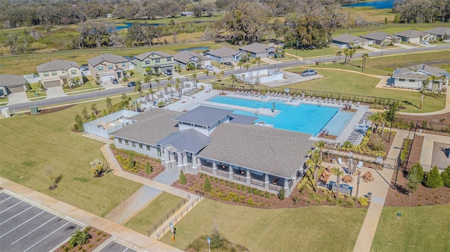 drone / aerial view with a residential view