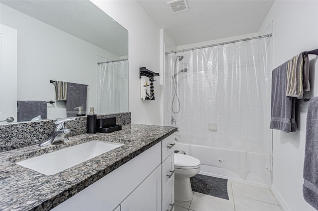 6494 Beverly Hills Dr, Zephyrhills, FL 33541 - full bath with tile patterned floors, vanity, shower / tub combo with curtain, toilet, and visible vents