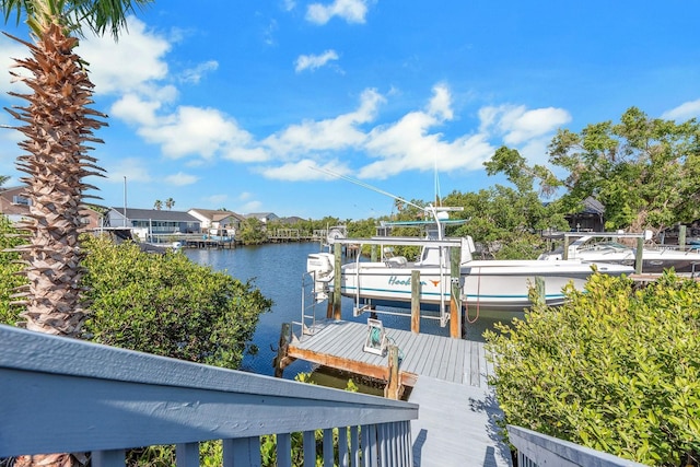 dock area featuring a water view and boat lift