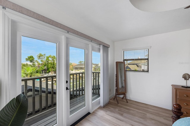 6606 Dolphin Cove Dr, Apollo Beach, FL 33572 - doorway to outside featuring baseboards and light wood-type flooring