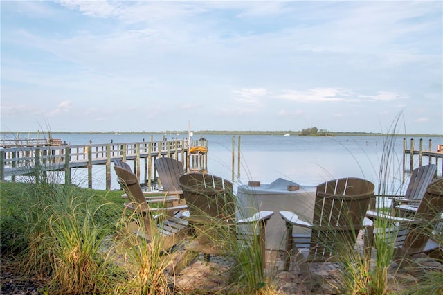 dock area featuring a water view