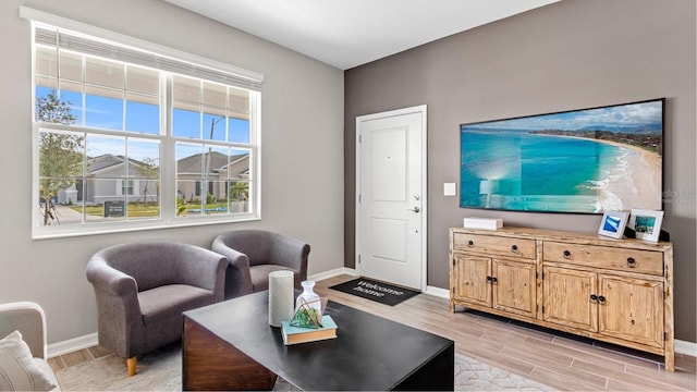 living area with wood finish floors and baseboards