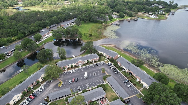 bird's eye view featuring a residential view and a water view