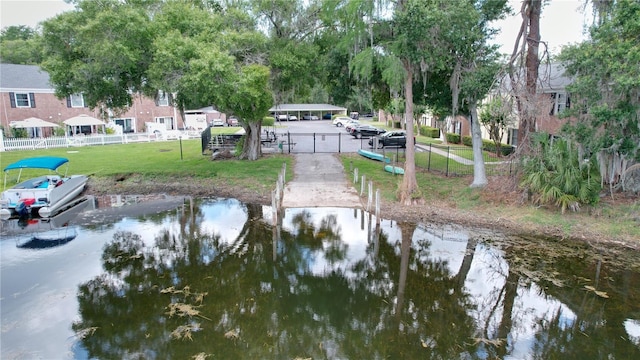 view of water feature with fence