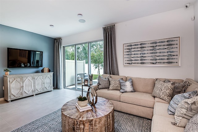 living room featuring light tile patterned floors