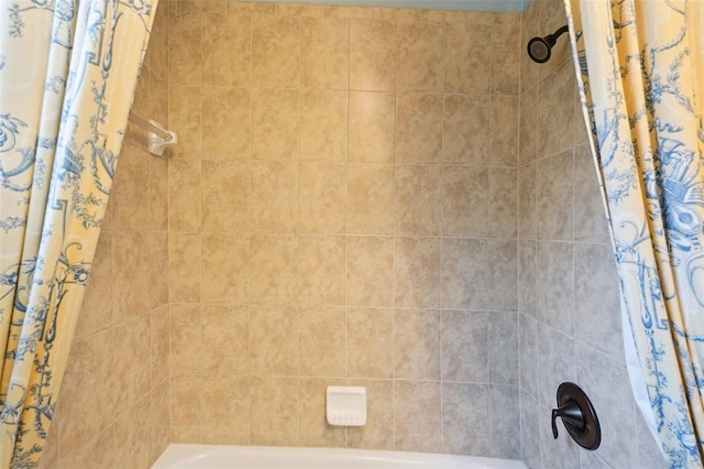 full bathroom with shower / tub combo with curtain