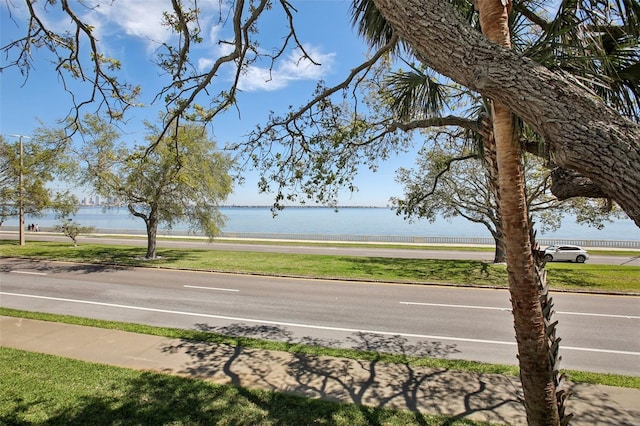 view of street featuring a water view