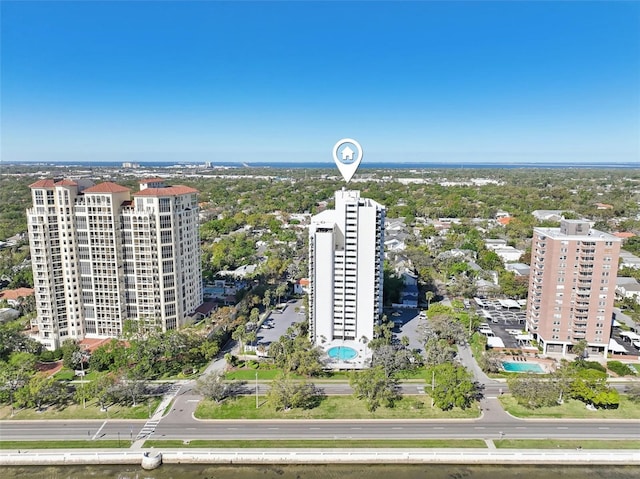 drone / aerial view with a city view