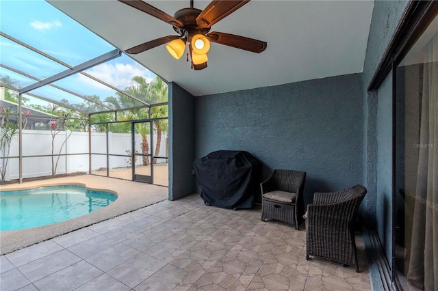 14501 Brambie Ct, Tampa, FL 33624 - view of pool with a patio, a grill, ceiling fan, and a lanai