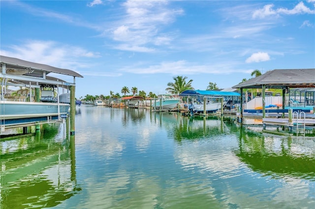 view of dock featuring a water view and boat lift