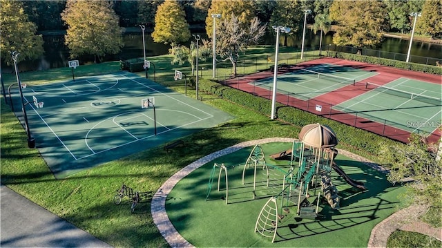 3798 Darston St, Palm Harbor, FL 34685 - view of sport court featuring community basketball court, a yard, playground community, and fence