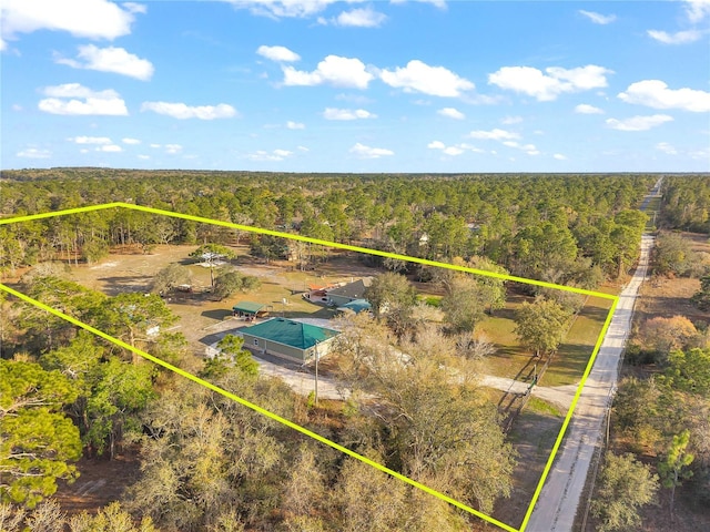 birds eye view of property featuring a forest view