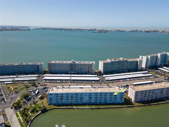 aerial view with a water view and a city view