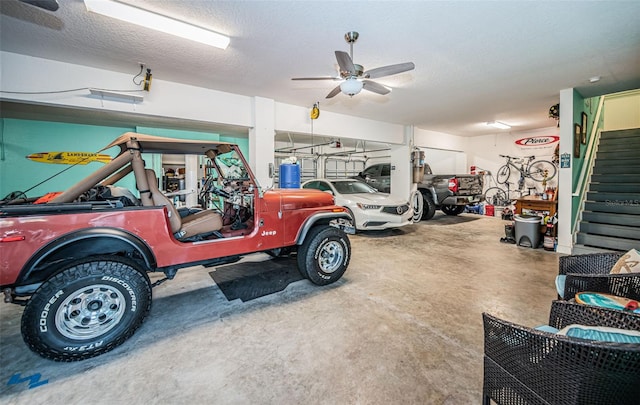 garage with ceiling fan