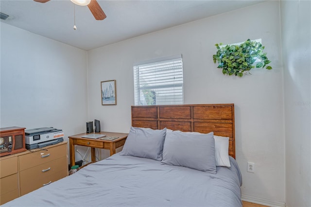 bedroom with a ceiling fan and visible vents