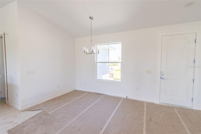 unfurnished dining area featuring baseboards and a notable chandelier