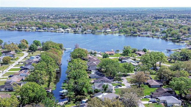 bird's eye view with a residential view and a water view