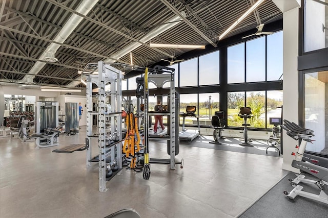 gym with a high ceiling