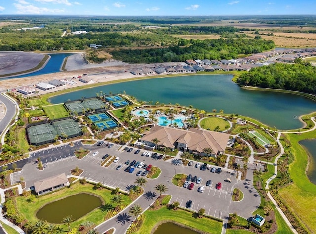 aerial view with a water view