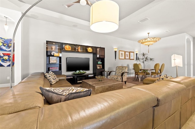 9708 Highland Park Pl, Palmetto, FL 34221 - living room with ceiling fan and baseboards