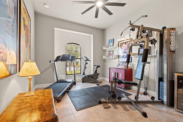 9708 Highland Park Pl, Palmetto, FL 34221 - workout room featuring ceiling fan and tile patterned flooring
