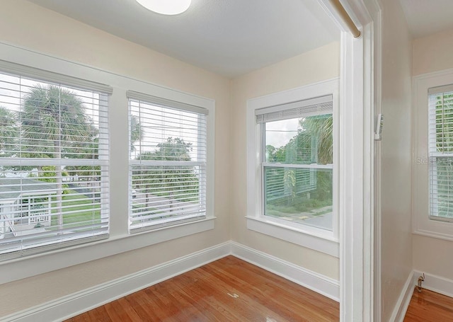interior space featuring baseboards and wood finished floors