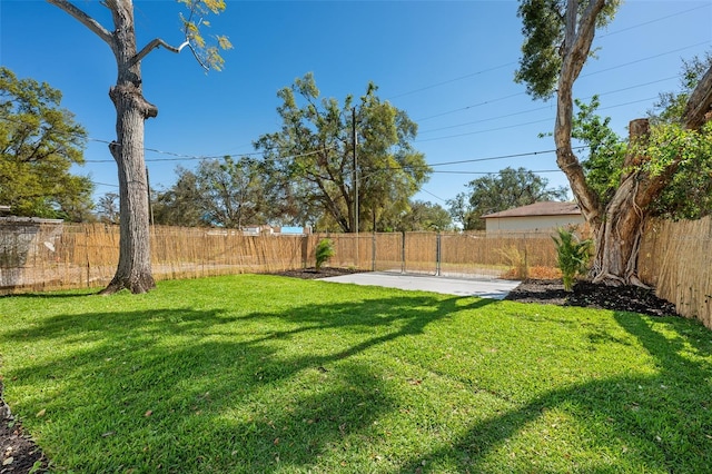 view of yard with a fenced backyard and a patio