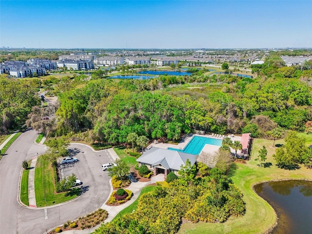 aerial view featuring a water view