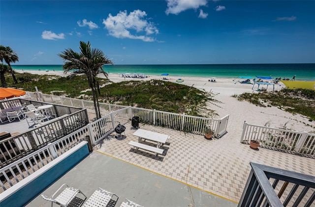 view of water feature featuring a beach view