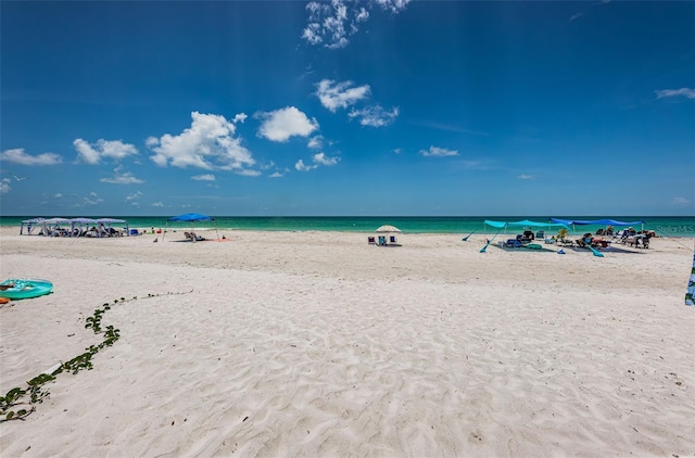 view of water feature featuring a beach view