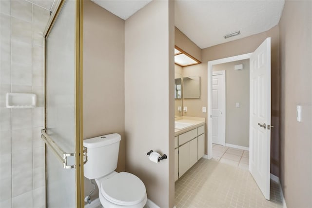 14048 Bruni Dr, Spring Hill, FL 34609 - full bathroom with vanity, a shower stall, and tile patterned flooring
