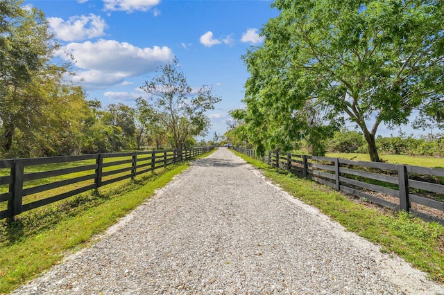 view of street with a rural view