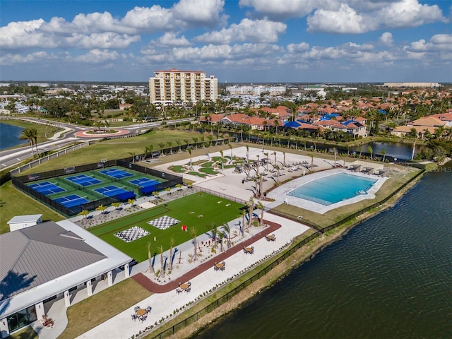 bird's eye view featuring a water view