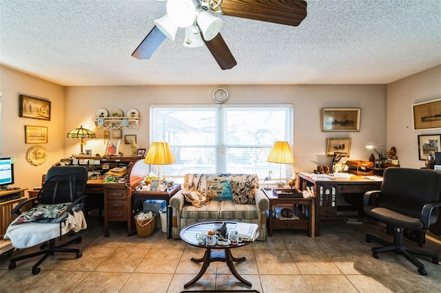 105 Country Club Ln, Mulberry, FL 33860 - tiled office space with a textured ceiling and ceiling fan