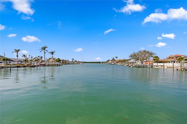 water view featuring a dock