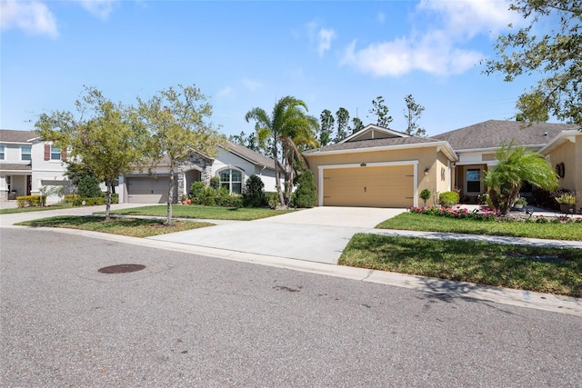 11714 Wrought Pine Loop, Riverview, FL 33569 - ranch-style house with a garage, driveway, stucco siding, and a front yard