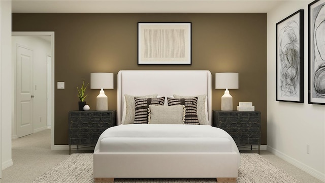 carpeted bedroom featuring baseboards