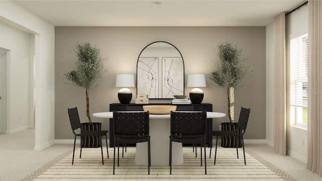 dining area featuring carpet floors and baseboards