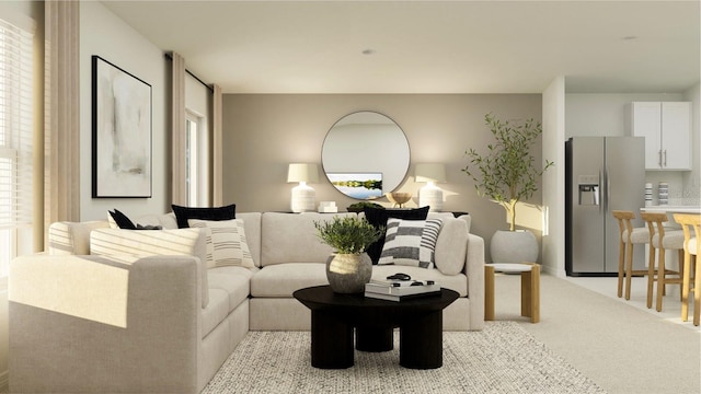 living room featuring light colored carpet